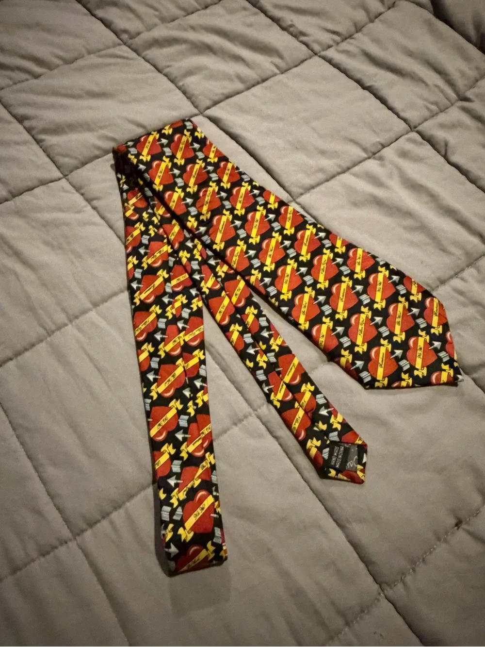 Black Tie with Red and Yellow Novelty Pattern